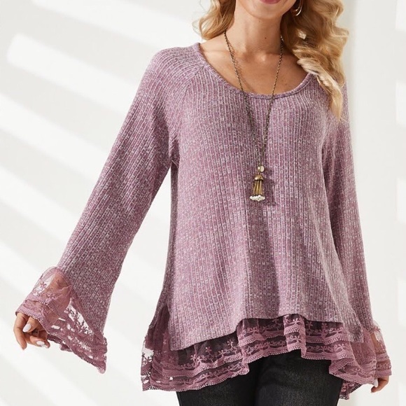 NEW Boho Lavender & Lace Trim Knit Tunic - Picture 4 of 8
